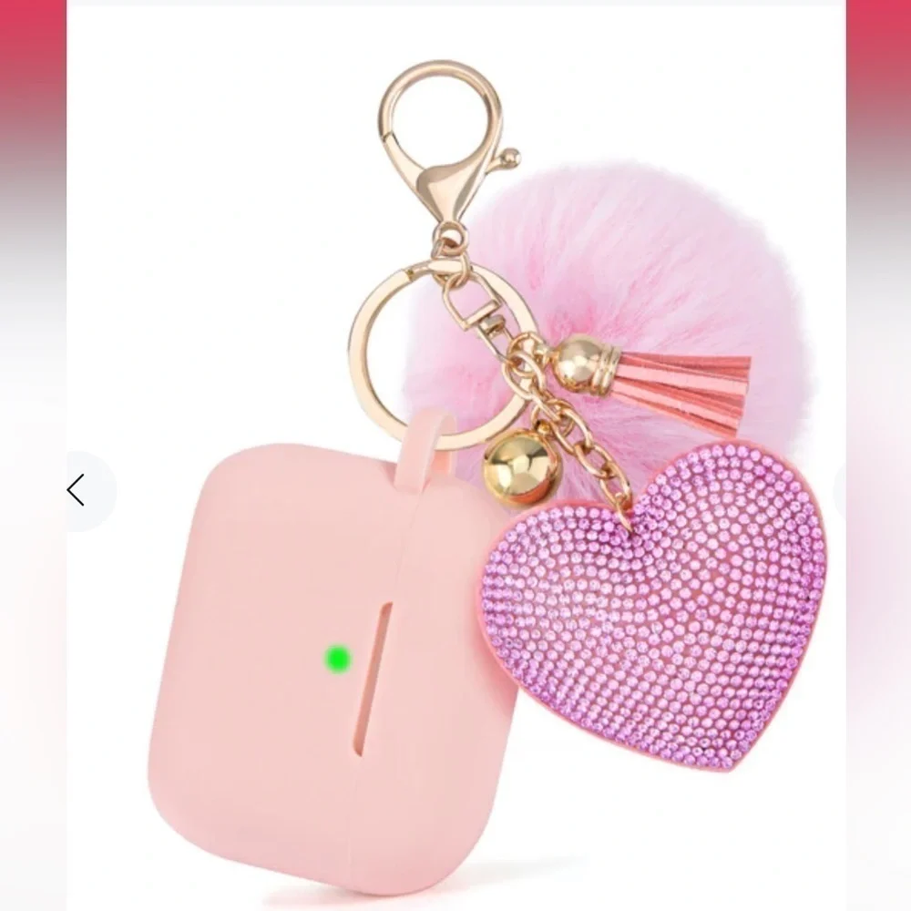 Apple AirPods Pro 2 Silicone Case with Bling Heart and Fur Pom- Pink